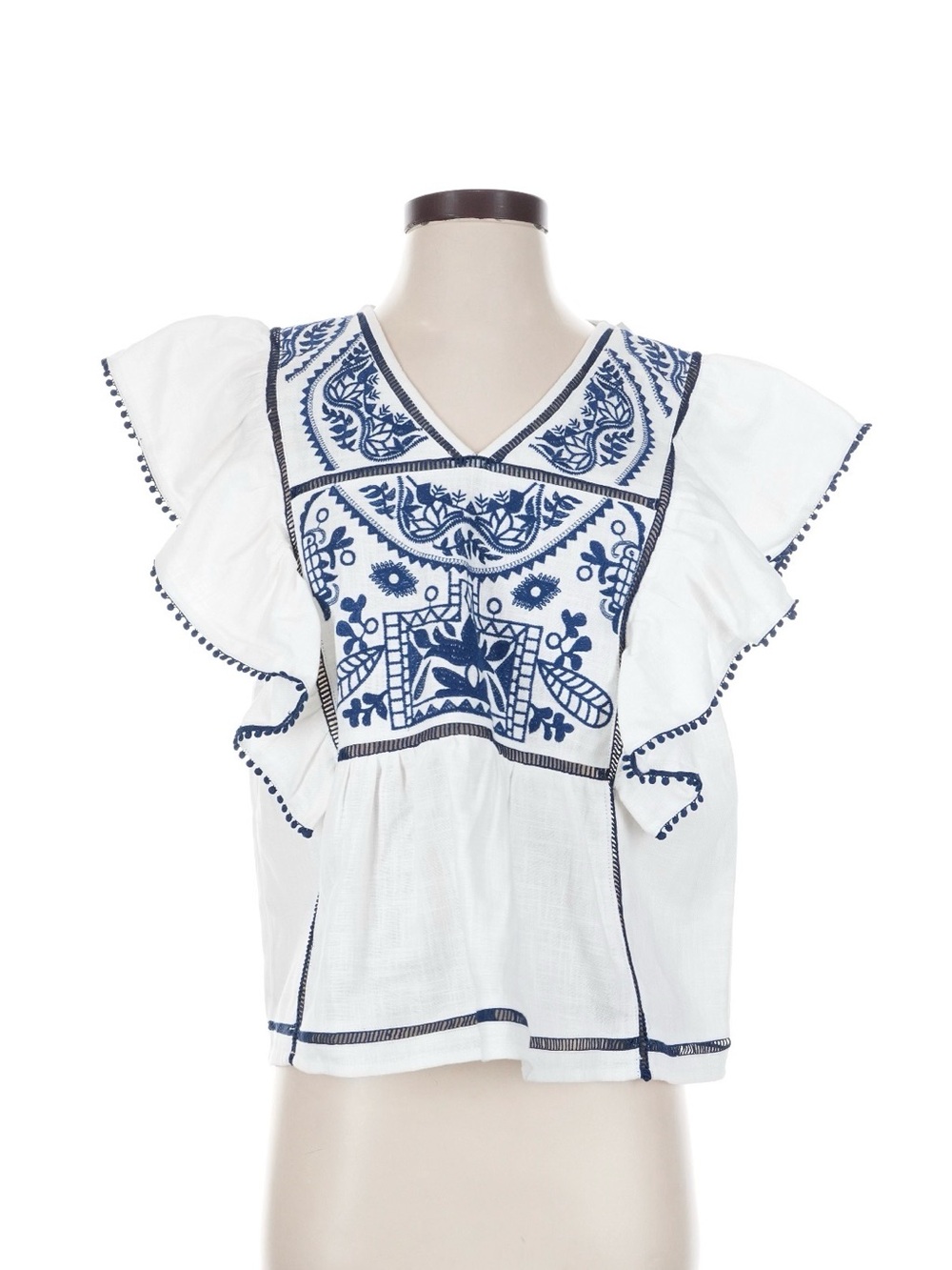 Fate White Blouse with Blue Folk Embroidery